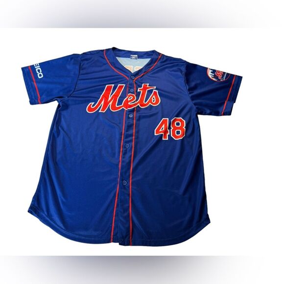 New York Mets Jacob deGrom #48 Jersey Geico MLB Blue - Picture 1 of 8